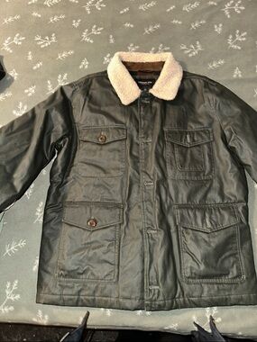 London Fog Olive Field Jacket with Cream Sherpa Collar